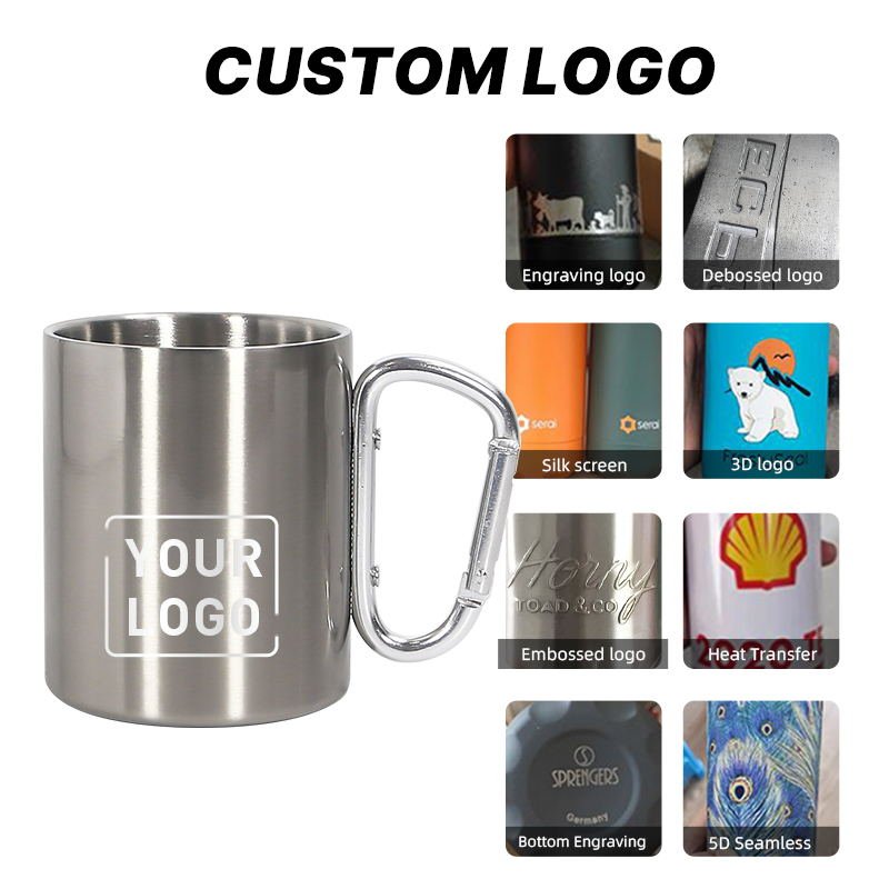 220ml Stainless Steel custom cups camping mug with handle high quality sublimation easy carrying tumbler