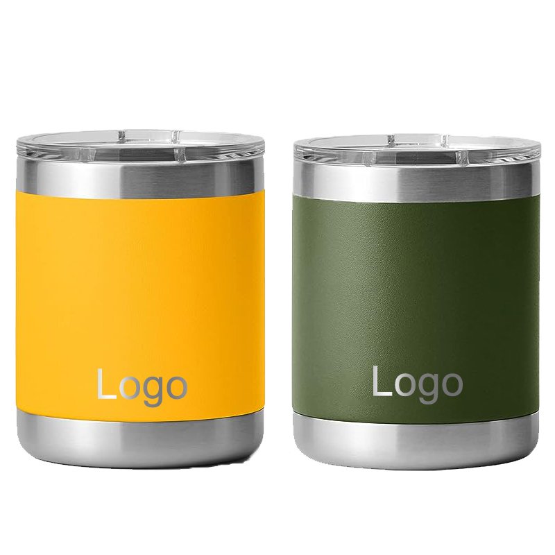 10oz Lowball Tumbler Custom Logo Powder Coated Insulated Vacuum Travel Mug Coffee Tea Water Beer Stainless Thermos Gifts