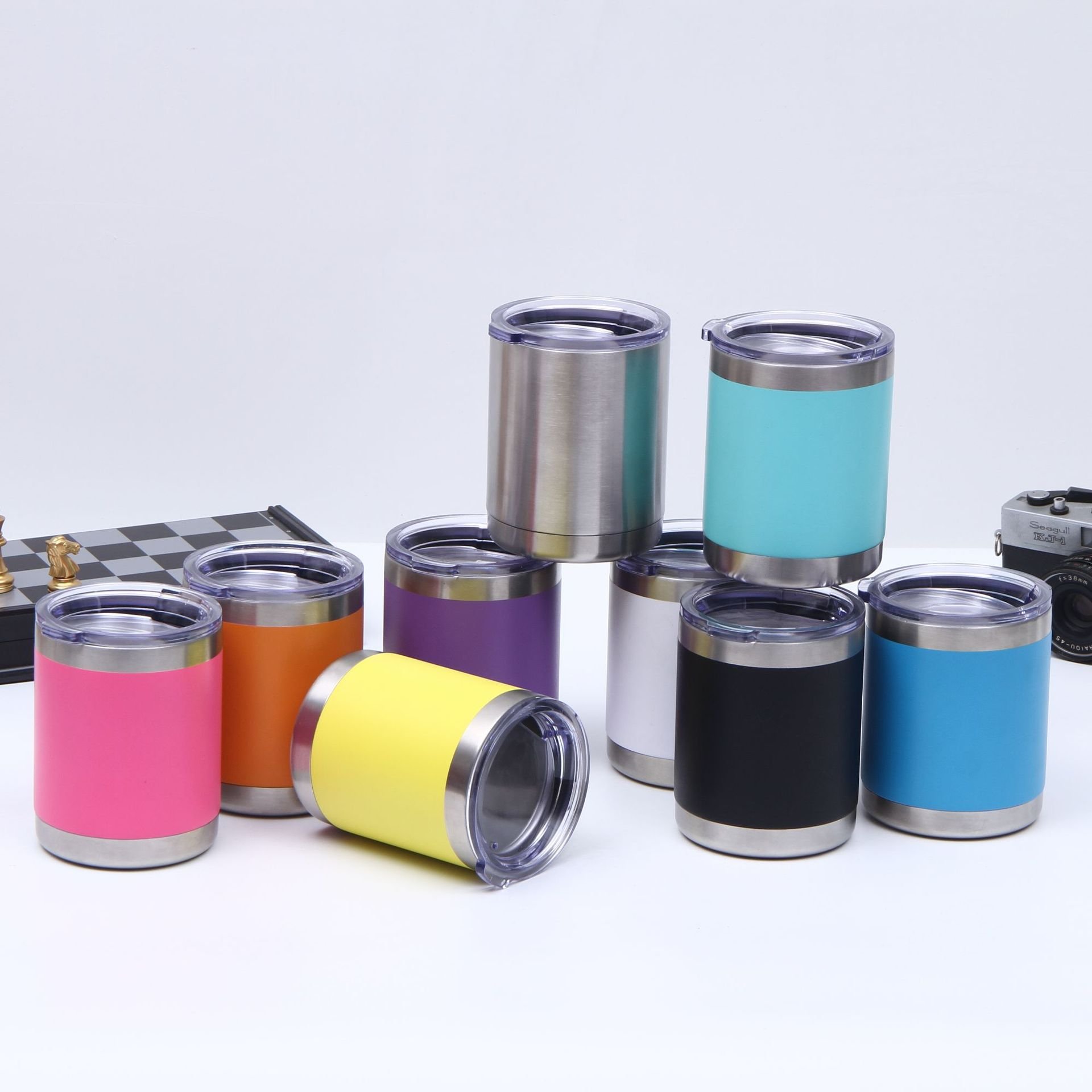 10oz Lowball Tumbler Custom Logo Powder Coated Insulated Vacuum Travel Mug Coffee Tea Water Beer Stainless Thermos Gifts