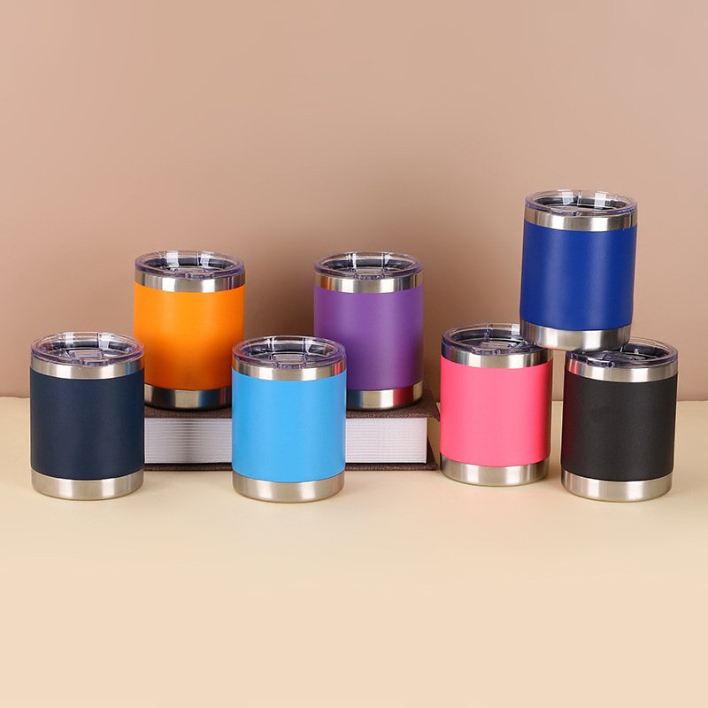 10oz Lowball Tumbler Custom Logo Powder Coated Insulated Vacuum Travel Mug Coffee Tea Water Beer Stainless Thermos Gifts