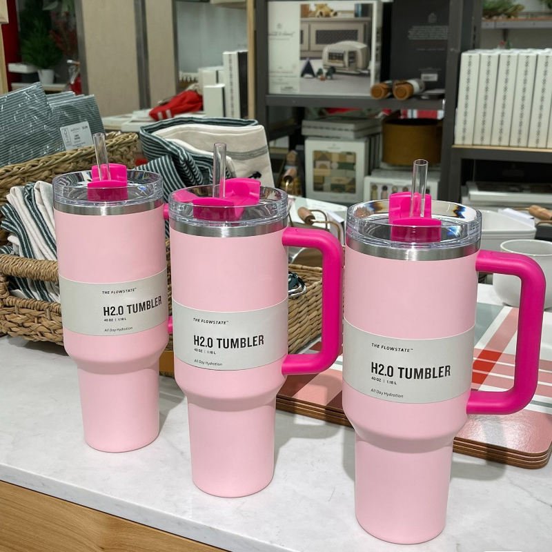 HOT Selling 40 Oz H2.0 Cup Double Wall Stainless Steel Vacuum Insulated Mug Travel 40oz Tumbler With Handle Lid Straw