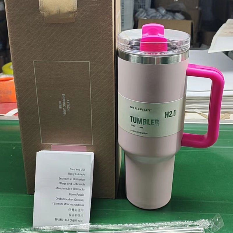 HOT Selling 40 Oz H2.0 Cup Double Wall Stainless Steel Vacuum Insulated Mug Travel 40oz Tumbler With Handle Lid Straw