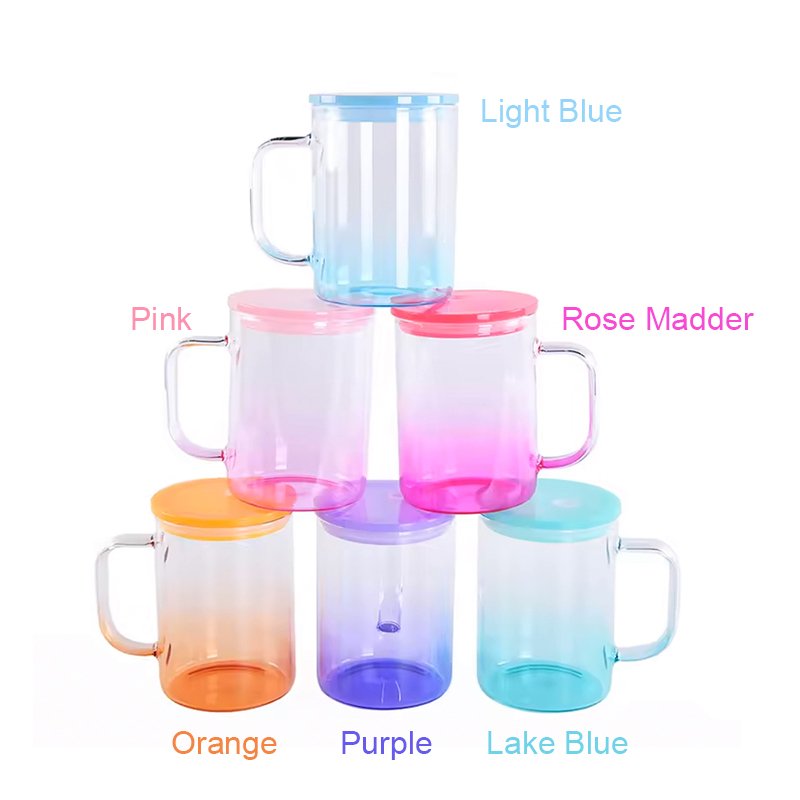 Custom 17oz Transparent Gradient Glass Mug Sublimation Blank Clear Ombre Jelly Glass Coffee Mug