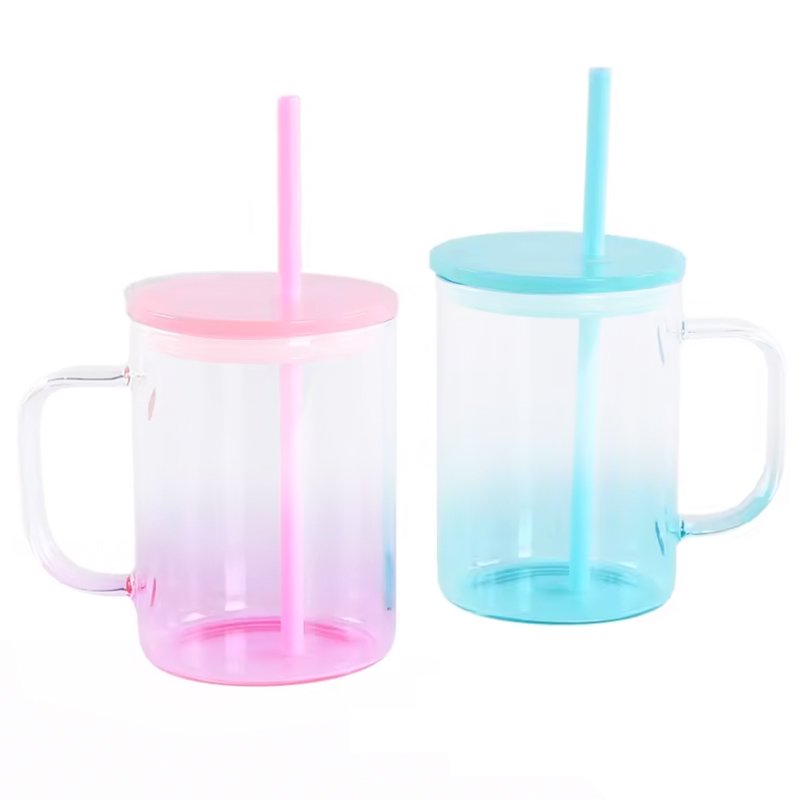 Custom 17oz Transparent Gradient Glass Mug Sublimation Blank Clear Ombre Jelly Glass Coffee Mug