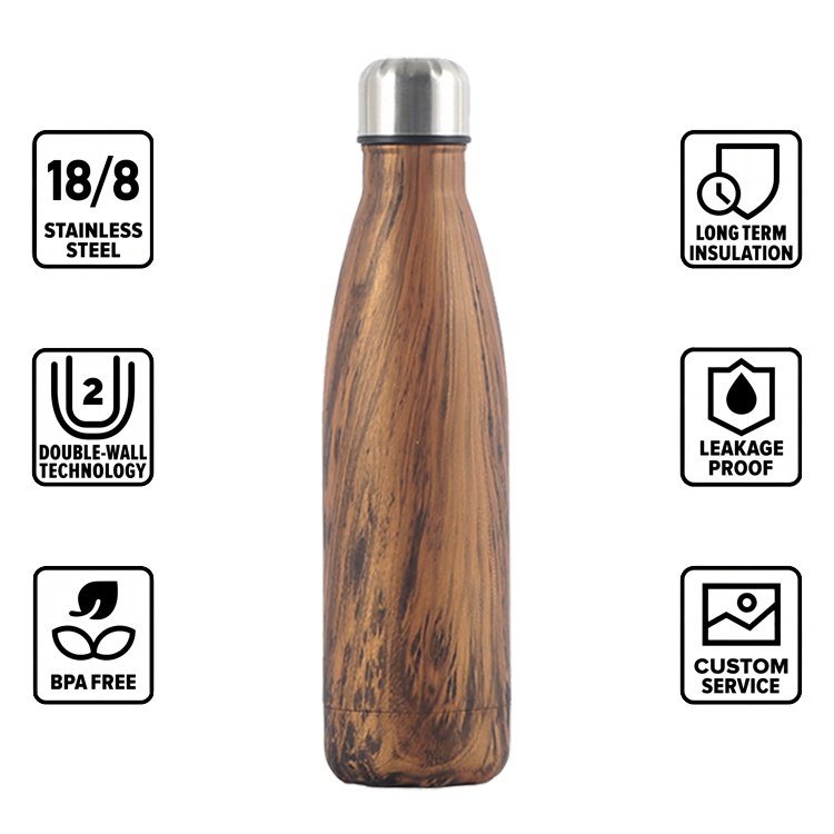Double Wall Thermal Vacuum Flask Insulated Outdoor Sports Drink Cola Shaped 18/8 Stainless Steel Water Bottles with Custom Logo