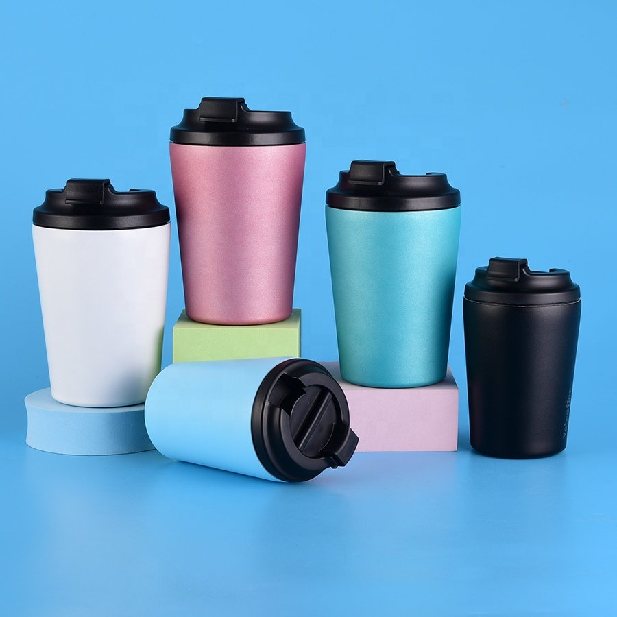 Double Wall Coffee Travel Thermal Insulated Mugs 304 Stainless Steel Matt Black Coffee Mug With Lid