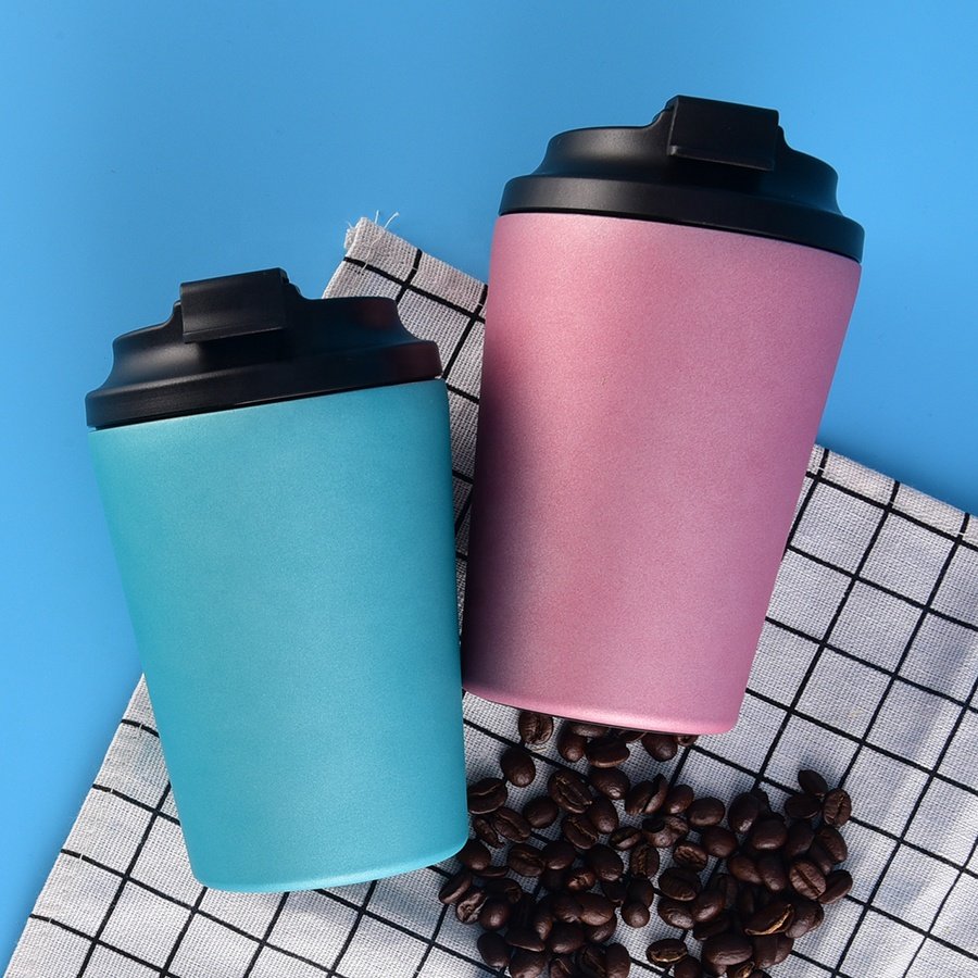 Double Wall Coffee Travel Thermal Insulated Mugs 304 Stainless Steel Matt Black Coffee Mug With Lid