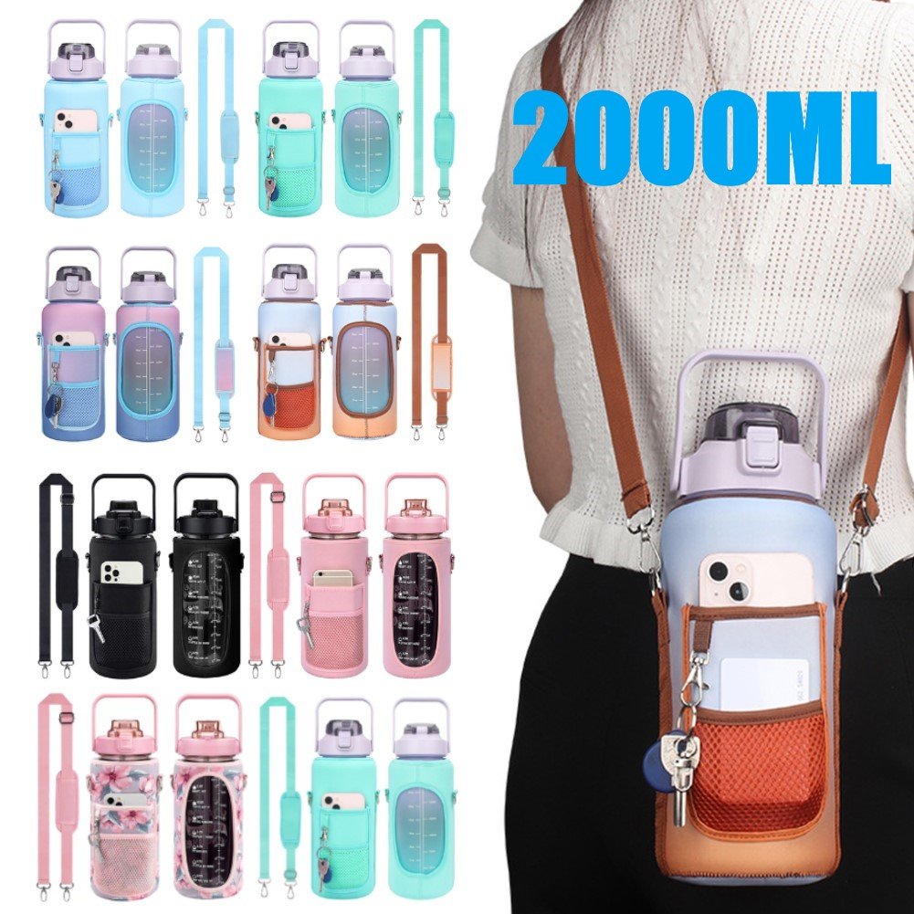 Wholesale Half Gallon Motivational BPA Free bottle 64 Oz Leak-proof Fitness plastic bottles Sport Water Bottles With Time Marker