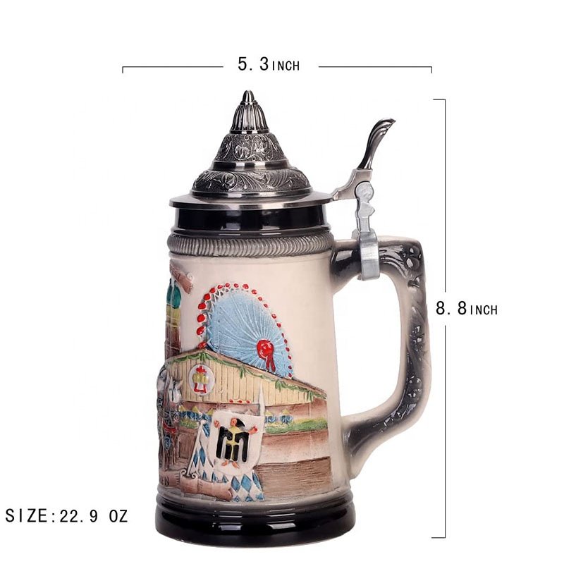 85L Metal Pewter Lid German Oktoberfest Tankard with Eagle Horn Beer Drinking Glass Mug Steel Construction Ceramic Beer stein
