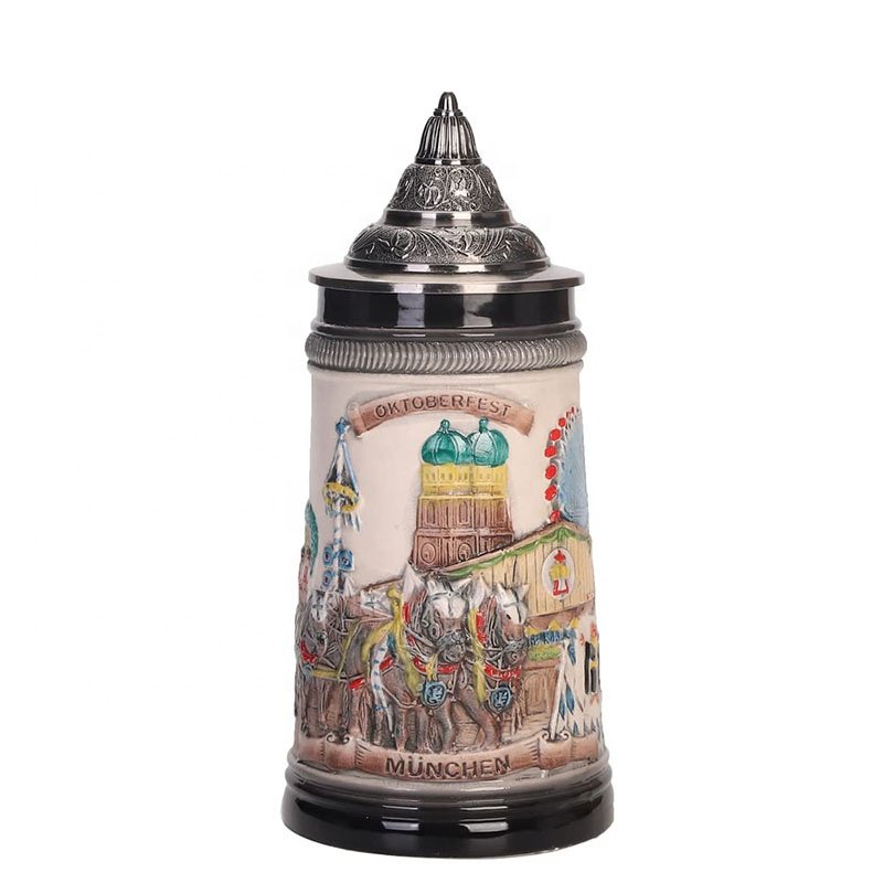 85L Metal Pewter Lid German Oktoberfest Tankard with Eagle Horn Beer Drinking Glass Mug Steel Construction Ceramic Beer stein