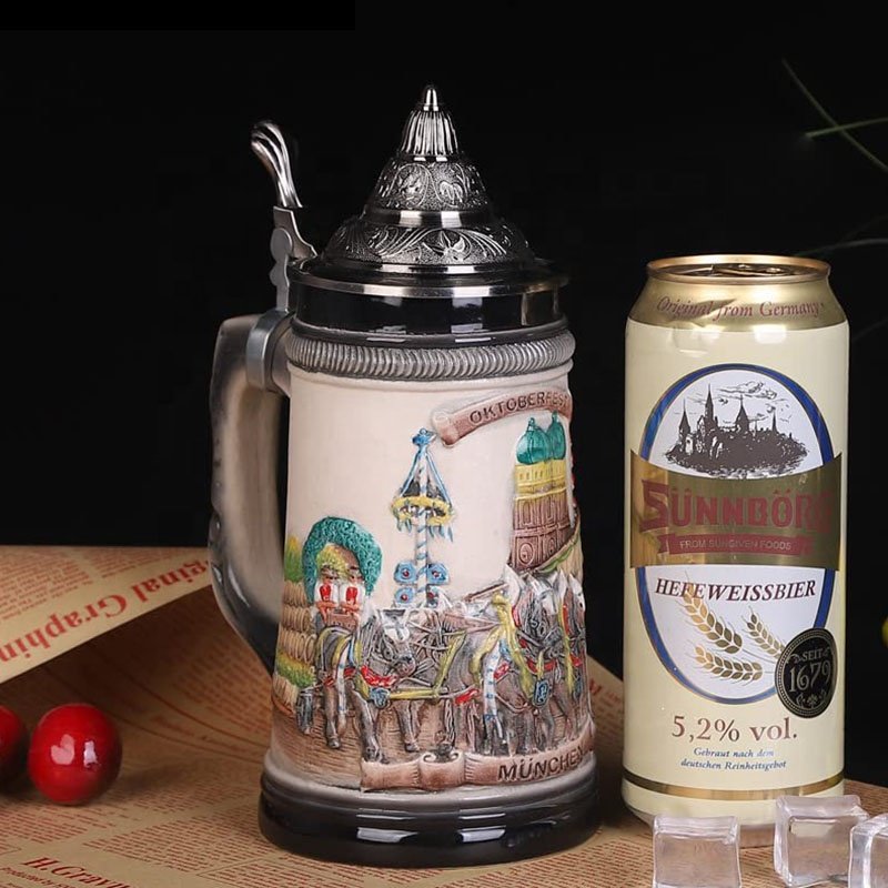 85L Metal Pewter Lid German Oktoberfest Tankard with Eagle Horn Beer Drinking Glass Mug Steel Construction Ceramic Beer stein