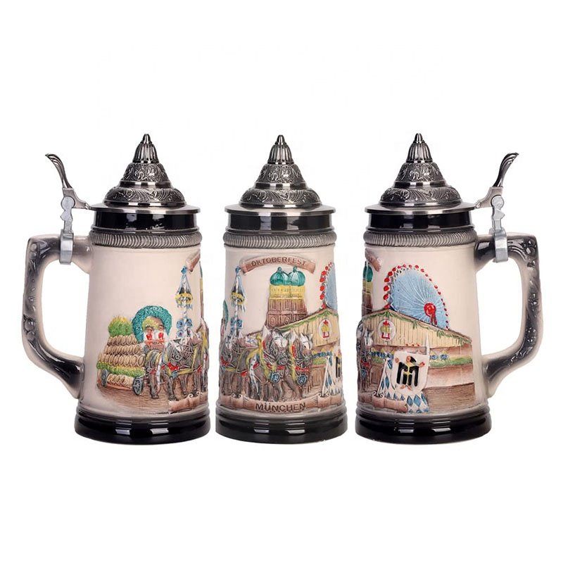 85L Metal Pewter Lid German Oktoberfest Tankard with Eagle Horn Beer Drinking Glass Mug Steel Construction Ceramic Beer stein