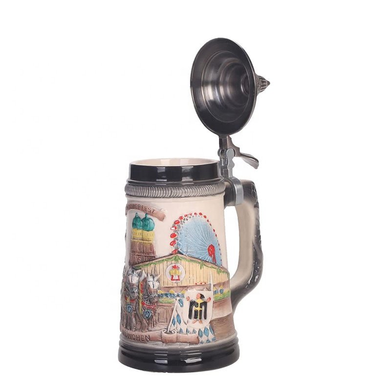85L Metal Pewter Lid German Oktoberfest Tankard with Eagle Horn Beer Drinking Glass Mug Steel Construction Ceramic Beer stein