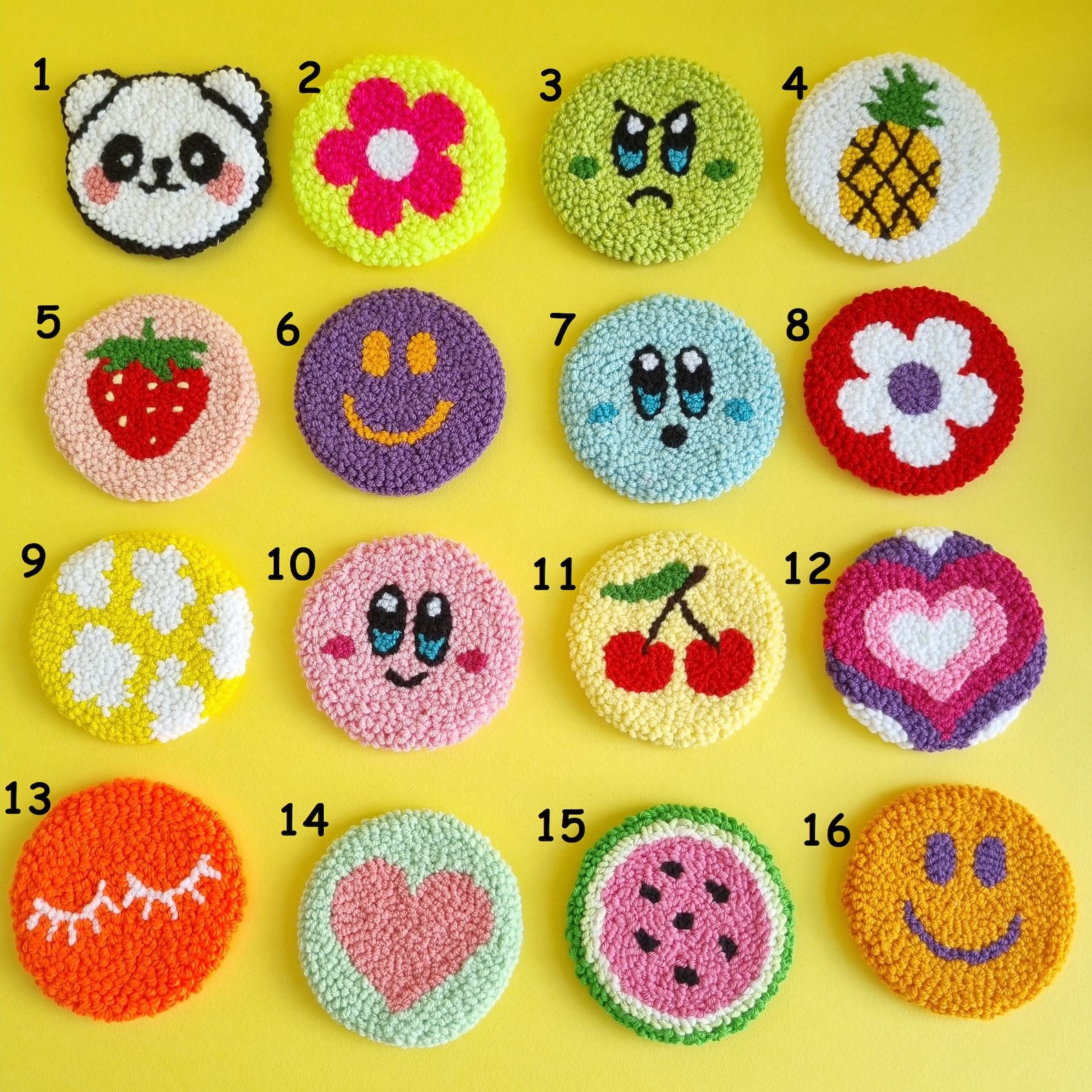Custom Logo Punch Needle Coaster Handmade Cute Mini Round Colorful Mug Rug Coasters for Gift