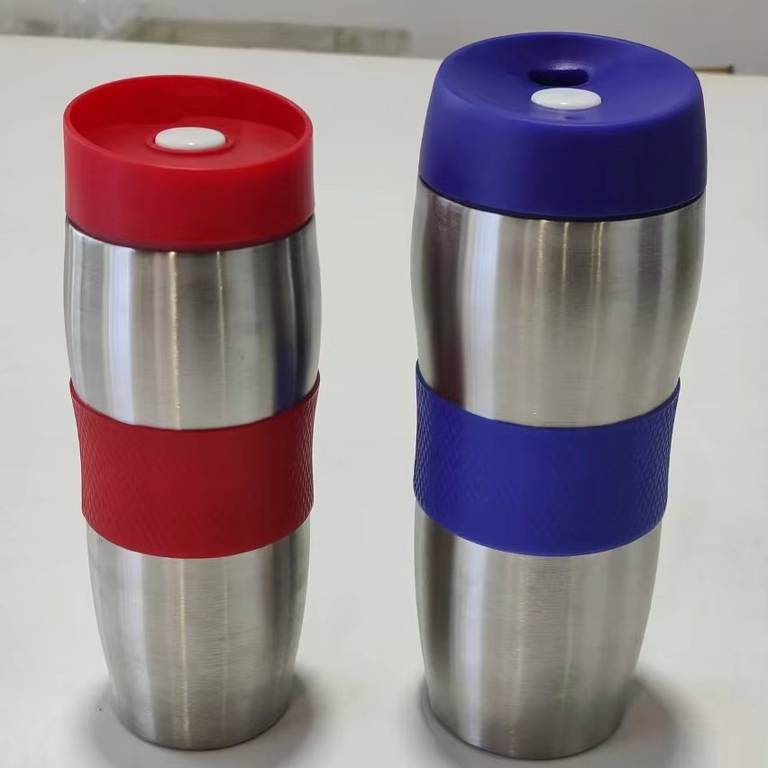 High Quality Classic Curve Design Press Cover Silicone Ring Non-Slip 304 Stainless Steel Vacuum Flask Auto Car Cup