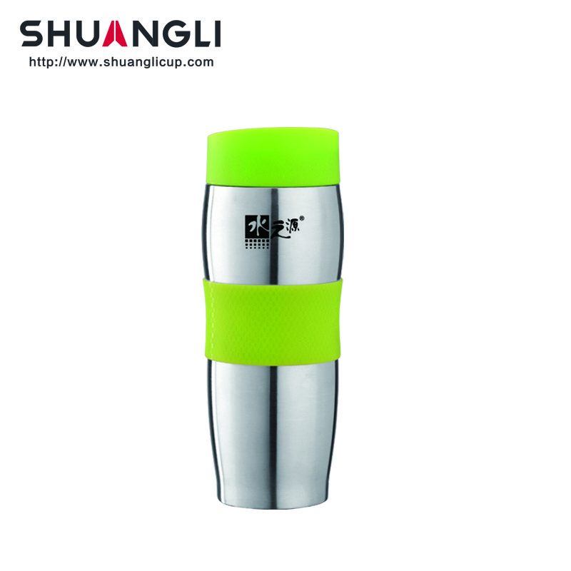 High Quality Classic Curve Design Press Cover Silicone Ring Non-Slip 304 Stainless Steel Vacuum Flask Auto Car Cup
