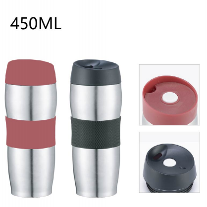 High Quality Classic Curve Design Press Cover Silicone Ring Non-Slip 304 Stainless Steel Vacuum Flask Auto Car Cup