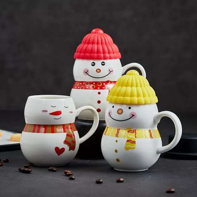 Ceramic Christmas Mugs Snowman Coffee Mug with Silicone Lid Ceramic Christmas Character Mug