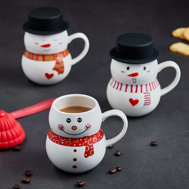 Ceramic Christmas Mugs Snowman Coffee Mug with Silicone Lid Ceramic Christmas Character Mug