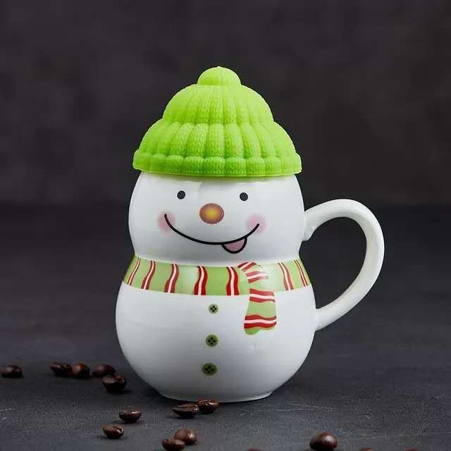 Ceramic Christmas Mugs Snowman Coffee Mug with Silicone Lid Ceramic Christmas Character Mug