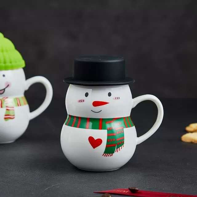 Ceramic Christmas Mugs Snowman Coffee Mug with Silicone Lid Ceramic Christmas Character Mug