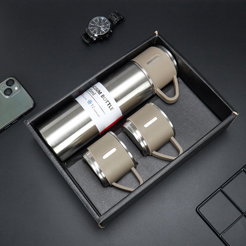 Promotional Vacuum Flask Stainless Steel Thermos 3 Lids Gift Set Water Bottles Water Coffee Mugs Tumbler Two 3 Cups
