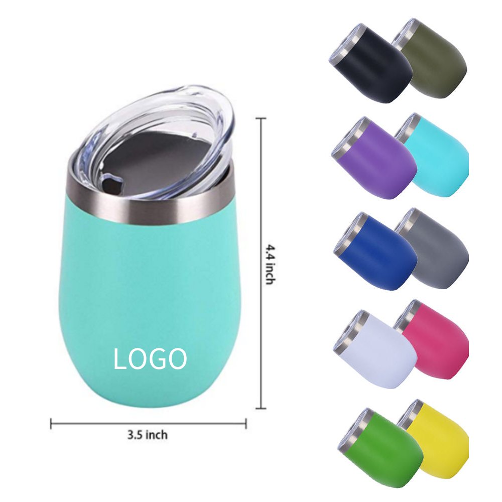 Factory custom logo 12oz Stemless Wine Glasses Travel Mugs stainless steel Coffee Cup Double Wall Vacuum Wine Tumbler Cups