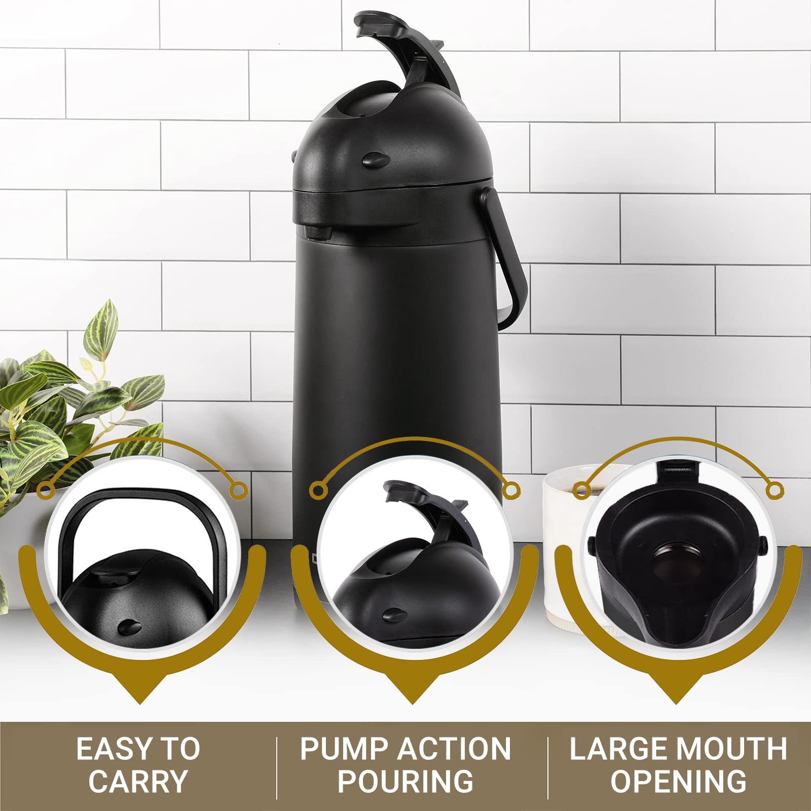 Manufacturer High Quality 5l 3l 2.5l Black Double Wall Stainless Steel Coffee Thermos / Vacuum Flask / Airpot / Carafe
