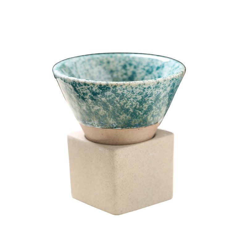 Japanese Coarse Pottery Vintage Espresso Coffee Mug 100ml Creative Funnel Shape Ceramic Cup with Base