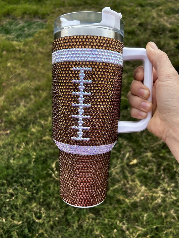40oz High Quality Bling Rhinestone Pink Football Tumblers Various Game Day Sports Travel Mug Coffee Cup Tumblers