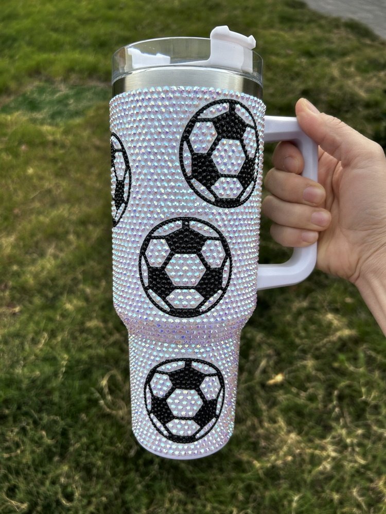 40oz High Quality Bling Rhinestone Pink Football Tumblers Various Game Day Sports Travel Mug Coffee Cup Tumblers