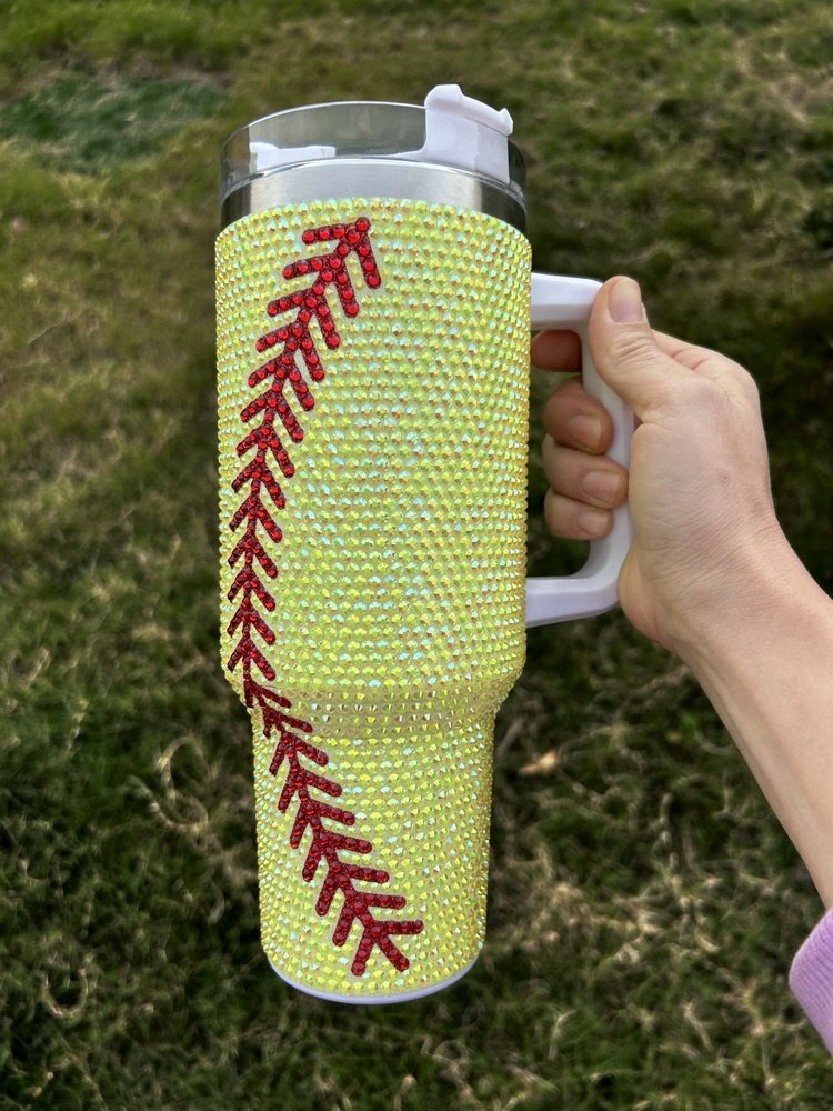 40oz High Quality Bling Rhinestone Pink Football Tumblers Various Game Day Sports Travel Mug Coffee Cup Tumblers