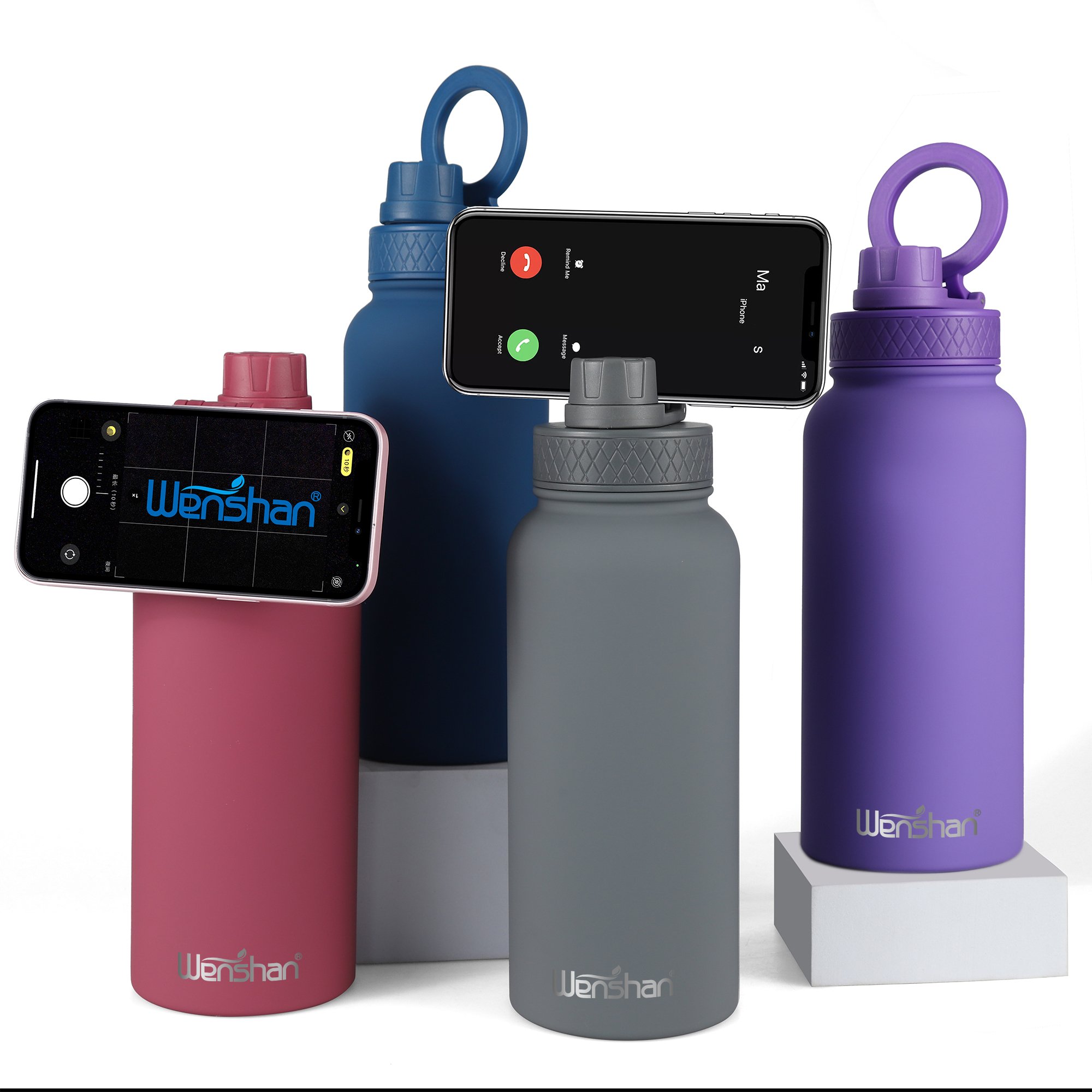 Dual Wall Stainless Steel Vacuum Flask New Water Bottle with Magnetic Phone Holder Sports Handle Lid Convenient Travel Drinking