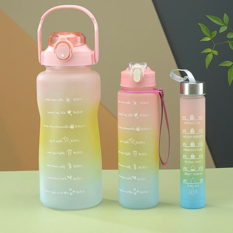 A005 Sports Water Bottle 3pcs/Set Motivational Water Bottle for Male Female Set 2000ML 900ML 280ML Portable Reusable Summer Cups