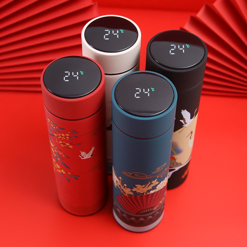 Business Temperature Display 500ml 17oz Stainless Steel Smart Thermos Led Water Bottles Coffee Mugs Tumbler Cups Straight