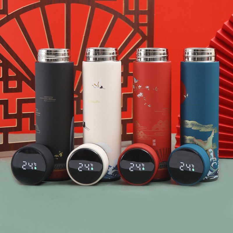 Business Temperature Display 500ml 17oz Stainless Steel Smart Thermos Led Water Bottles Coffee Mugs Tumbler Cups Straight