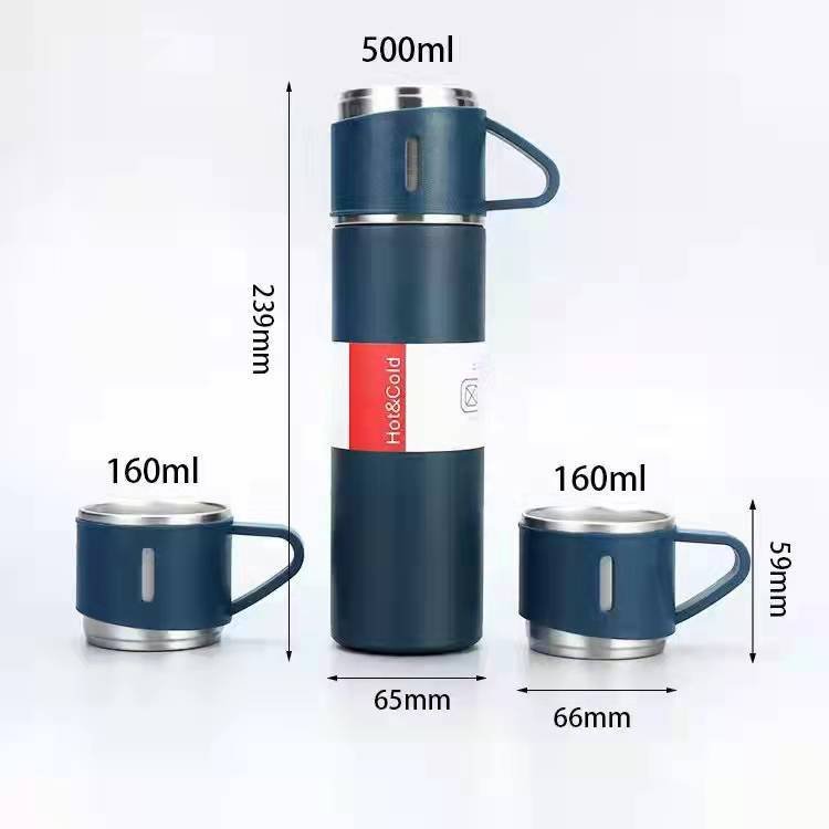 Caspian Hot Selling 304 Stainless Steel Vacuum Thermos Set One Cup with Three Lids Thermal Flask