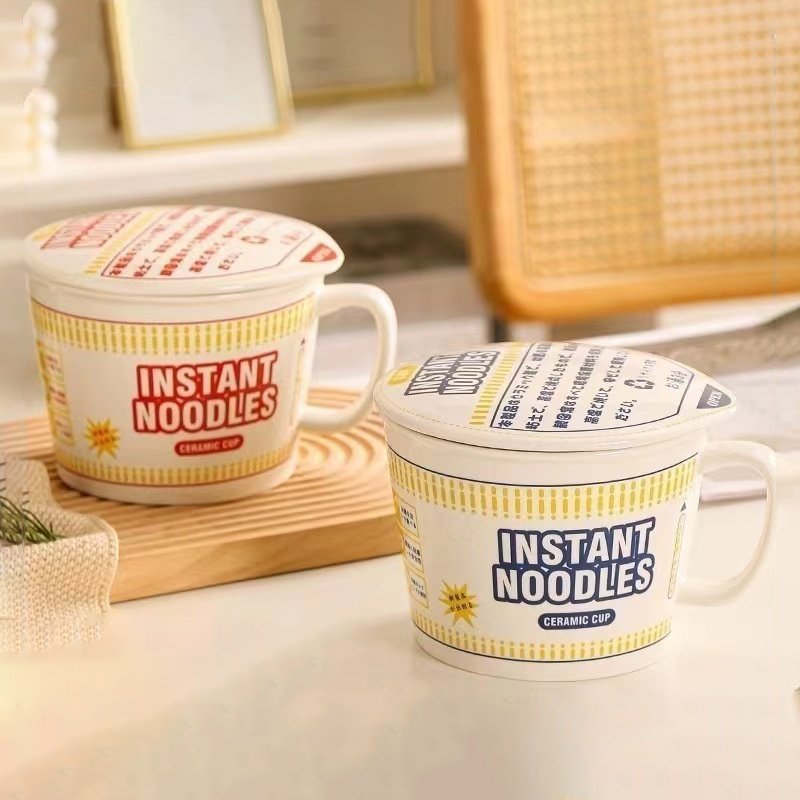 Creative Instant Noodles Ceramic Cup Mug With Lid for Christmas Gift