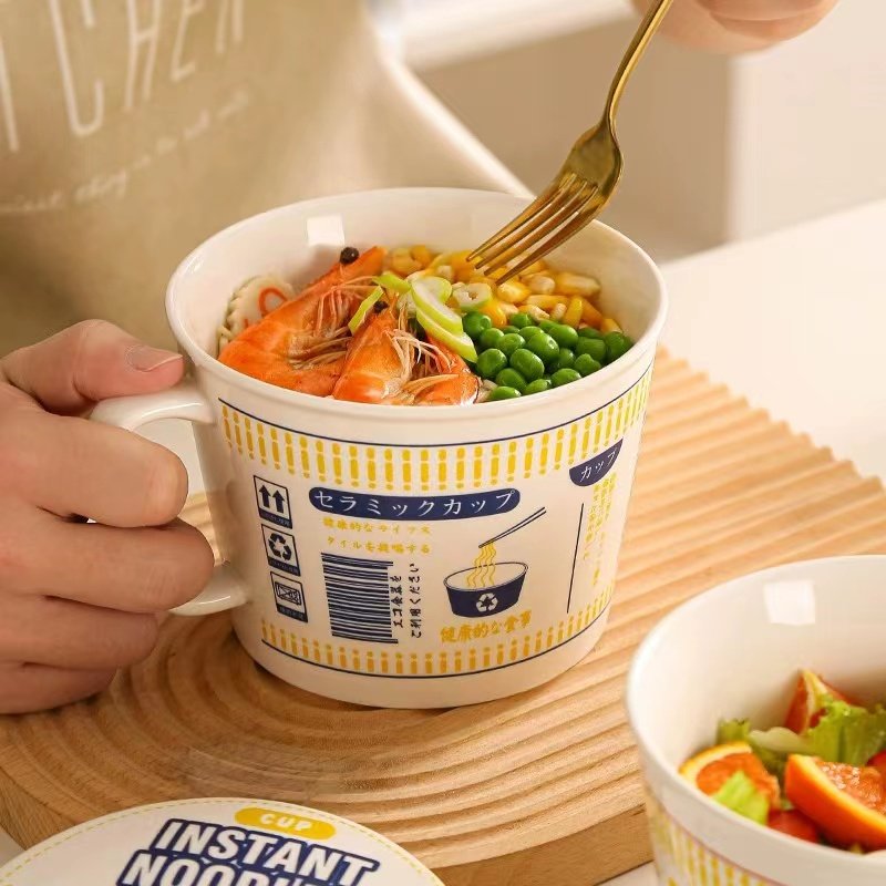 Creative Instant Noodles Ceramic Cup Mug With Lid for Christmas Gift