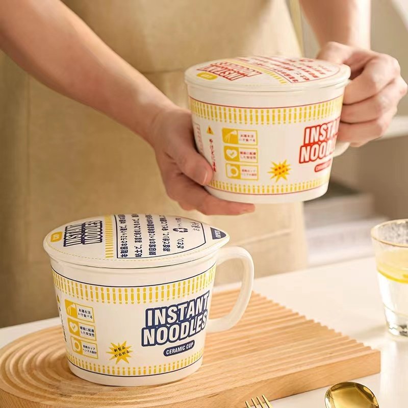 Creative Instant Noodles Ceramic Cup Mug With Lid for Christmas Gift