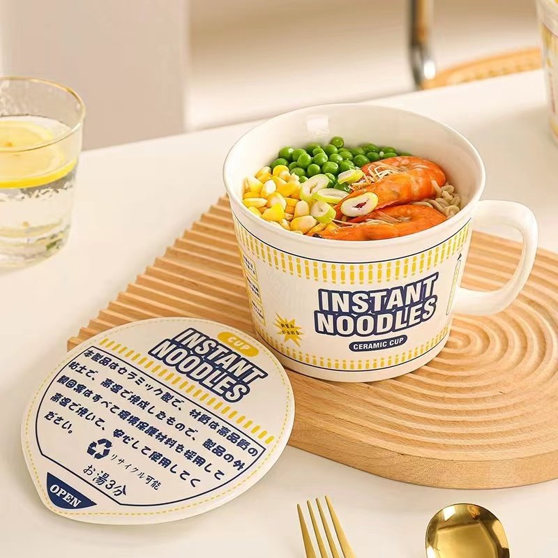 Creative Instant Noodles Ceramic Cup Mug With Lid for Christmas Gift