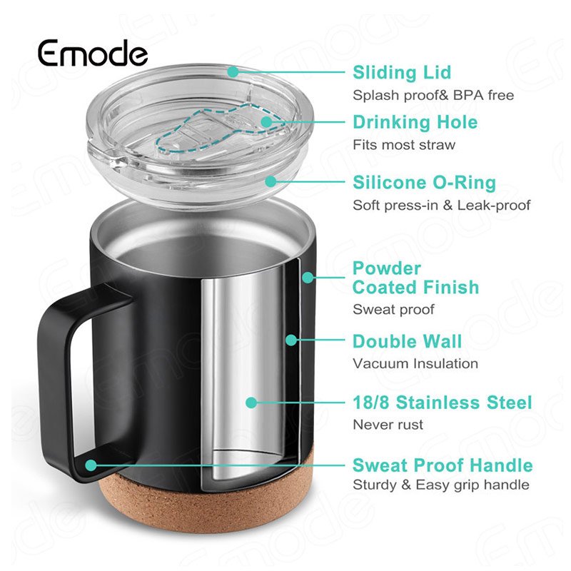 Sublimation 8oz 12 oz Coffee Mug with Handle and Lid,Double Wall Vacuum Insulated Camping Mug Stainless Steel Travel Tumbler Cup
