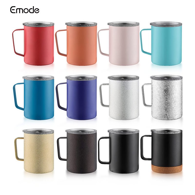 Sublimation 8oz 12 oz Coffee Mug with Handle and Lid,Double Wall Vacuum Insulated Camping Mug Stainless Steel Travel Tumbler Cup