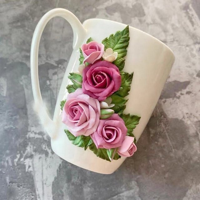 custom Nordic coffee mugs flower polymer clay cup Valentine's Day gift mug