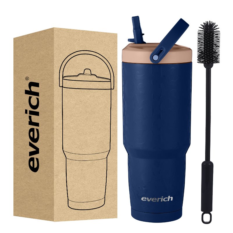 EVERICH 30oz portable double wall stainless steel beer tumbler mug insulated vacuum water cupwith lid handle and straw