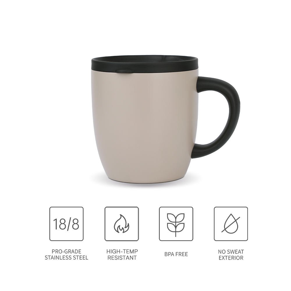 Beige 9oz Stainless Steel Tumbler Cup Powder Coated Double Wall Insulated Coffee Mug with Handle Eco-Friendly Wide Mouth Design