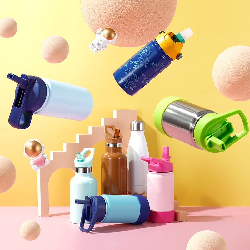 Best Selling Portable Customized Logo Stainless Steel Kids Drinking Insulated Water Bottle With Straw Lid