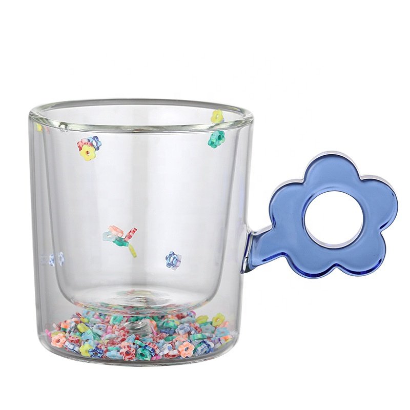 Lelyi ins flower double-layer glass cup love quicksand cup light luxury gift glass coffee mug