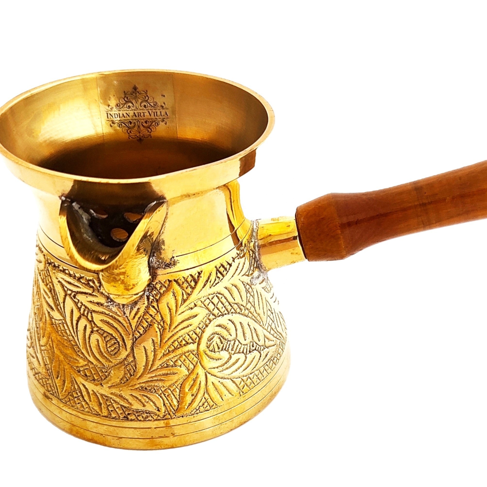 Solid Brass Turkish Kettle Mug With Wooden Handle - 275ml At Offer Price Brass Product With Ayurvedic Health Benefits