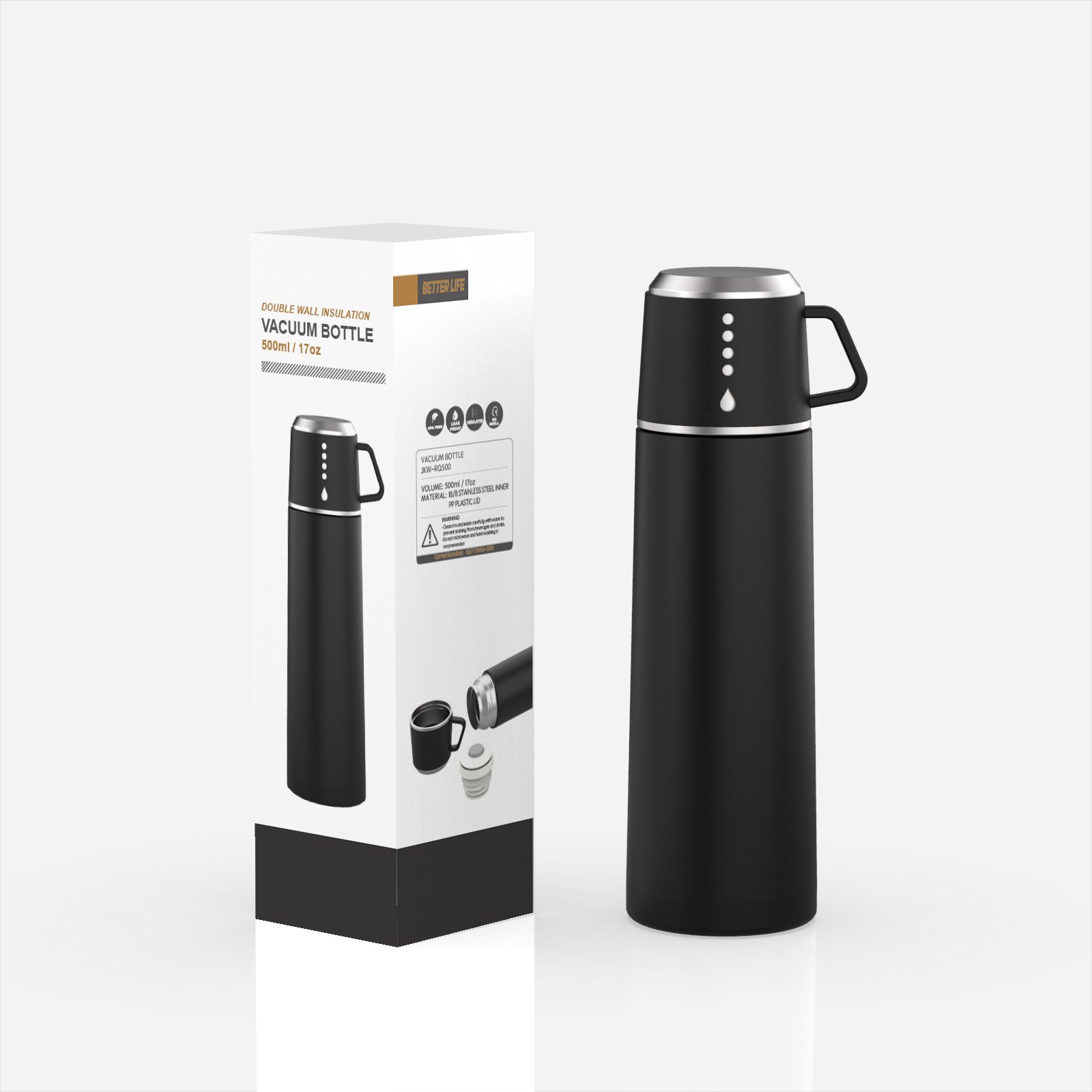 New 500ml/17oz Stainless Steel Portable Water Bottle Logo Brief Double Wall Insulated Thermos BPA Free Vacuum Flask Portable